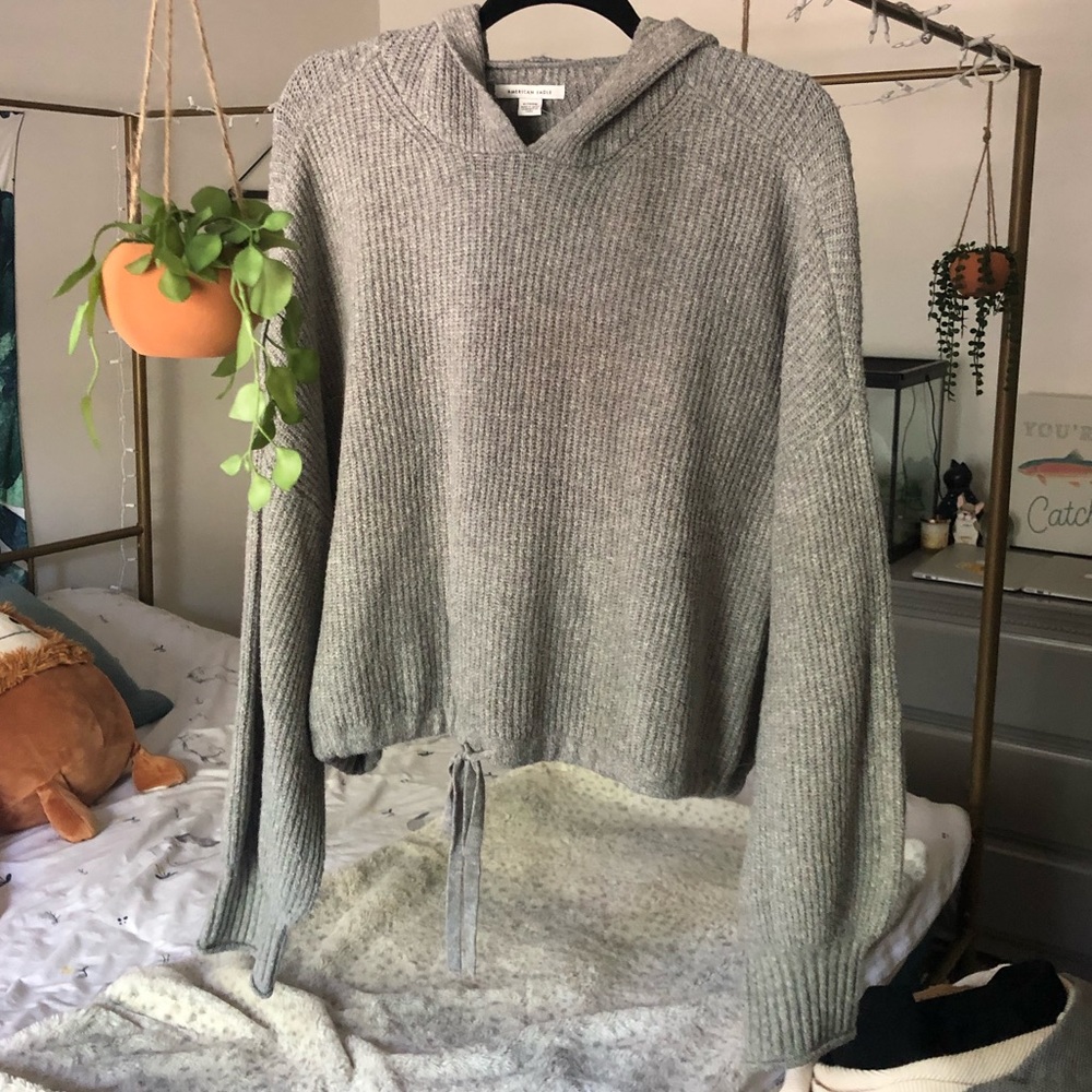 american eagle cropped hooded sweater